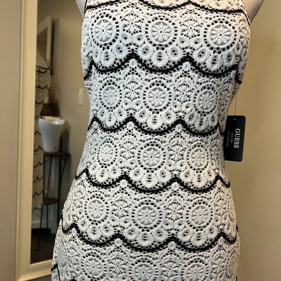 NWT Guess Los Angeles Black & White Scallop Crochet Mini Dress, Size 4 - Picture 4 of 16